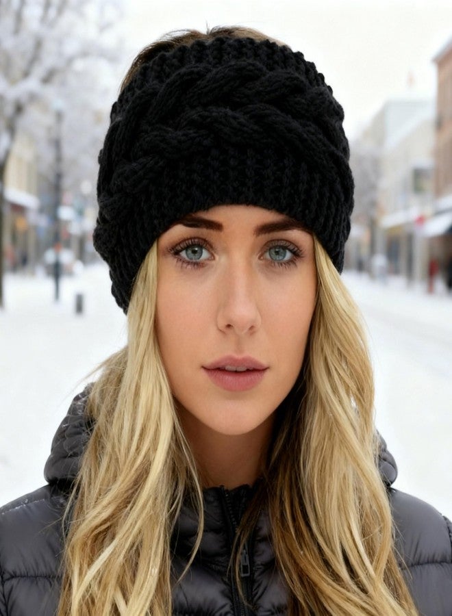 VEEJION 4 Pieces Women Knitted Headbands Winter Warm Twisted Headband with Buttons for Face Mask Cover Cold Weather Head Wrap Hair Bands for Ear Warmer - Image 2